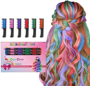 Msdada New Hair Chalk Comb Temporary Bright Hair Color Dye For Girls Kids,Washable Hair Chalk For Girls Age 4 5 6 7 8 9 10+ Children's Day, Christmas Gift New Year Birthday Party Cosplay Diy,6 Colors