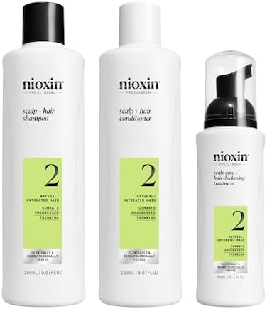 Nioxin System Kit 2, Strengthening &amp; Thickening Hair Treatment, For Natural Hair With Progressed Thinning, Trial Size *1 Month Supply (Packaging May Vary)