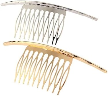 Mollensiuer 2Pcs French Twist 10 Teeths Comb Alloy Metal Bridal Wedding Hair Side Comb Headpiece Hair Jewellery Fashion Accessory For Women Girls, Gold And Silver