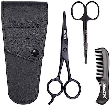 Bluezoo Beard Mustache Scissors And Comb Set Kit For Men Care - (3 Pieces Kit)