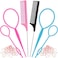 6Pcs Hair Loop Tool Set With 4 Hair Tail Tools French Braid Tool Loop 2 Metal Pin Rat Tail Comb For Hair Styling, 100 Colored Children Rubber Bands.