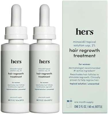 Hers Topical Minoxidil Solution, 2% - Hair Growth Treatment For Women - Clinically Proven To Reduce Hair Loss In 3-6 Months - Unscented - 2 Pack, 2 Month Supply