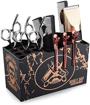 صندوق حامل مقص الحلاق من نوفيرلايف، حامل مقصات تصفيف الشعر الاحترافية لصالونات الحلاقة لتخزين أمشاط الشعر ومشابك الفرش، منظم حامل مقصات صالونات التجميل