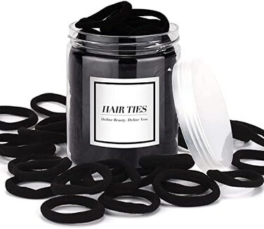 50Pcs Black Hair Ties,Cotton Seamless Ponytail Holders,No Damage Elastics Hair Bands For Thick Heavy &amp;Curly Hair