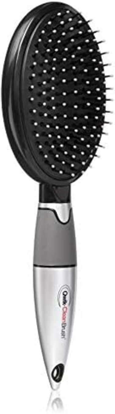 Qwik Clean Self Cleaning Hair Brush - Easy Clean Retractable Bristles - Patented Detangler - Black