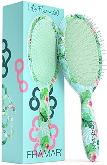 Framar (Green Flowers) - Wet Hair Brush For Curly Hair - Curly Hair Brush, Detangle Brush Hair, Womens Hair Brush Wet, Detangling Brush For Curly Hair Detangler, Wet Hair Brush Detangler, Girls Hai...