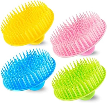 4Pack Hair Scalp Exfoliator Brush Dandruff Cleaning Brush, Flexible Scalp Massager Brush, Shower Scalp Shampoo Brush For Home, Office, Travel And Pets(Flexible Blue/Pink/Orange/Green)