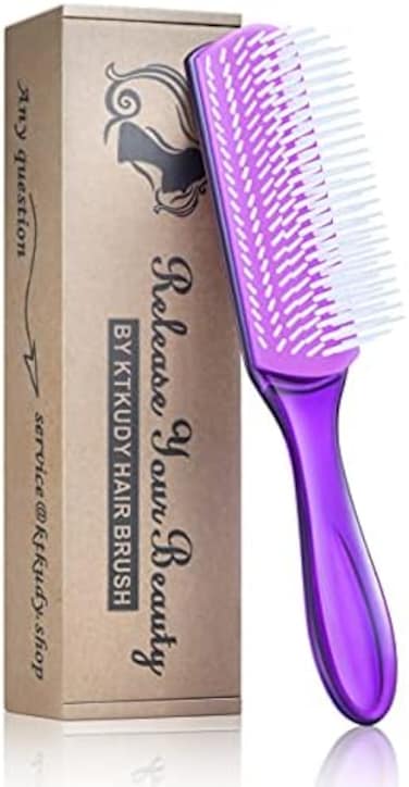 Ktkudy 9 Row Defining Brush For Shaping And Finishing Curls - Detangling Blow-Drying Brush For Thick, Wavy Or Coily Hair (Purple)