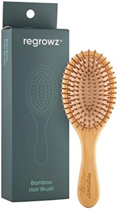 Regrowz Bamboo Hair Brush - Detangles &amp; Eliminates Knots - Wooden Brush On Thick &amp; Thin Hair - Anti Breakage With Round Natural Bristles For All Hair Types