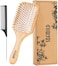 Hair Brush-Natural Wooden Bamboo Brush + Free Detangle Tail Comb Instead Of Brush Cleaner Tool, Eco-Friendly Paddle Hairbrush For Women Men And Kids Make Thin Long Curly Hair Health And Massage Scalp