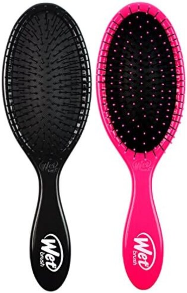 Wet Brush Original Detangler Hair Brush - Pink And Black (Pack Of 2) - Exclusive Ultra-Soft Intelliflex Bristles - Glide Through Tangles With Ease For All Hair Types - For Women, Men, Wet And Dry Hair