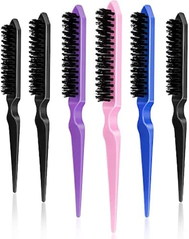 Yaomiao 6 Pcs Teasing Brush For Fine Hair, Nylon Rat Tail Brush, Three Row Salon Teasing Brush Set For Women Back Combing, Root Teasing To Add Volume And Hair Care Scalp Massage For Hair Growth