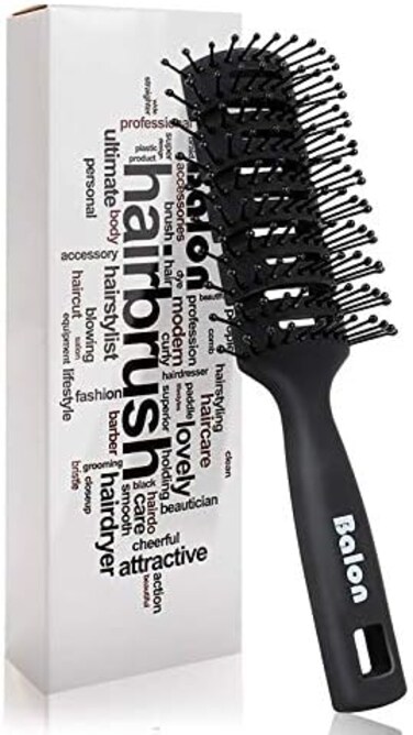 Vent Hair Brush, 11 Row Vented Hairbrush For Men And Women, Vent Brushes With Ball Tipped Bristles For Wet Short Curly Straight Hair Blow Drying Quickly(Black)