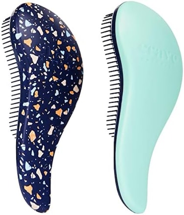 Crave Naturals Glide Thru Detangling Hair Brushes For Women - Detangler Hair Brush For Curly Or Straight, Wet Or Dry Hair - Gentle On Tangles Hair Comb - 7.5X3-Inch, Turquoise And Terrazzo (Pack Of 2)
