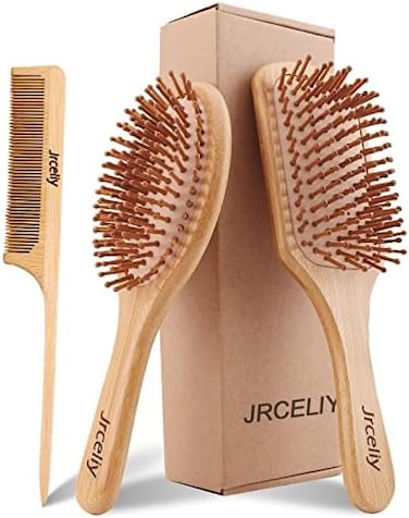 3Pcs Bamboo Hair Brush Set,Natural Wooden Brush For Women, Madam, Paddle Detangling Brush For Dry/Curly/Thick/Thin/Straight Hair