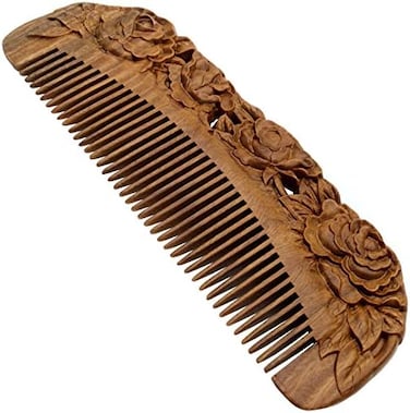 مشط شعر مصنوع يدويًا من خشب الصندل الطبيعي - فرشاة مضادة للكهرباء الساكنة ولا تسبب تمزق للعناية بالشارب واللحية للرجال ومضادة للقشرة وإكسسوار شعر الرأس للنساء والفتيات (Hc1006)