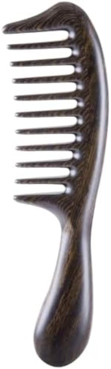 مشط شعر واسع الأسنان من خشب الصندل الأسود لفك تشابك الشعر للشعر المجعد