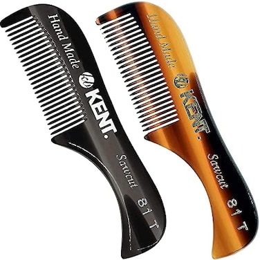 Kent 81T Tortoiseshell/Graphite X-Small Men's Beard And Mustache Pocket Comb, Fine Toothed Pocket Size For Facial Hair Grooming. Saw-Cut Of Cellulose Acetate, Hand Polished. Hand-Made In England