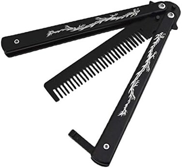 Xbc Tech Dragon Totem Stainless Steel Practice Butterfly Knife Trainer And Comb Knife Trainer (Black)