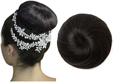 سارلا (4 أسود بني) - وصلة شعر على شكل كعكة دونات شيغنون سوداء، شعر صناعي مرفوع، قطعة شعر للنساء، فتيات، Q3 و4