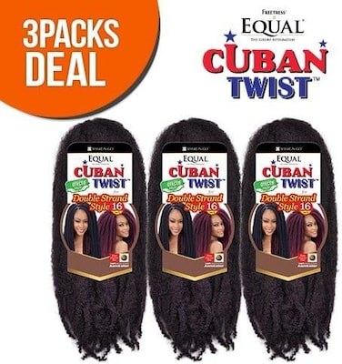 Freetress Equal Synthetic Hair Braids Double Strand Style Cuban Twist Braid 16 (3-Pack, 1B) By Freetress Equal