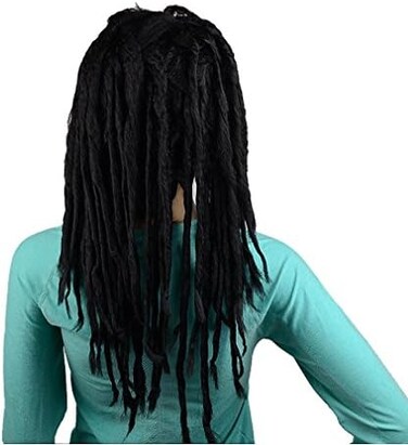 (شعر مستعار أسود) - شعر مستعار صناعي جاهز للارتداء على طراز موسيقى الريغي (أسود)