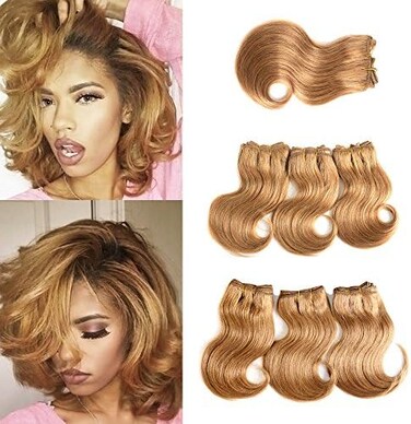 البنفسجي الجمال البرازيلي العذراء وصلات شعر قصيرة العسل شقراء الجسم موجة حزم مع إغلاق 8 بوصة بوب نسج الشعر البشري