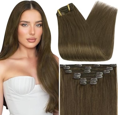 10 "9 قطع اللون #4 100 جرام وصلات شعر بمشابك للشعر القصير كامل الرأس وصلات شعر حقيقية