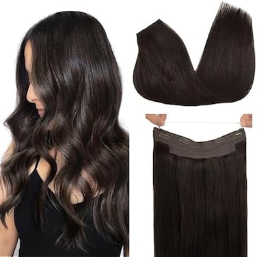 Hair Extensions Halo Hair Extensions Dark Brown 12 Inch 70G Hairpiece Remy Human Hair Extensions Straight Hidden Crown Wire Hair Extensions With Transparent Fish Line Invisible