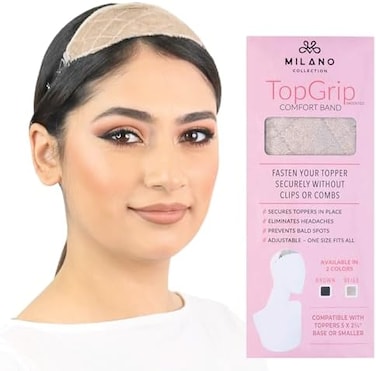 Milano Collection (Beige) - New Topgrip Topper And Wiglet Secure Method Band For Small To Medium Toppers (Patent Pending)- Beige