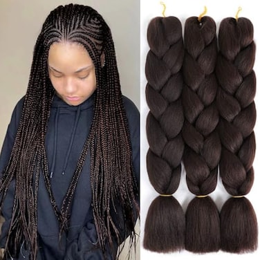Sucoo Kanekalon Jumbo Braiding Hair Extensions High Temperature Fibre Crochet Twist Braids With Small Free Gifts 60Cm 3Pcs/Lot(Dark Brown)