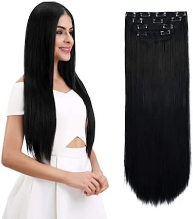 Reecho 26 Straight Super Long 4 Pcs Set Thick Clip In On Hair Extensions Natural Black