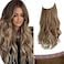 Sarla Invisible Wire Hair Extensions With 3 Clips Short Synthetic Wavy Curly Hairpiece Adjustable Transparent Headband For Women 12 Inch Ash Medium Brown/Ash Blonde Highlights