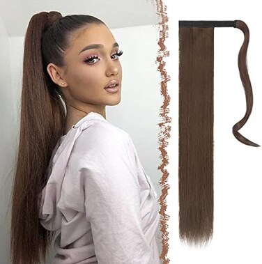 Feshfen Long Straight Wrap Around Ponytail Extensions 24 Inch Synthetic Hair Piece Clip In Ponytail Hair Extensions Hairpiece For Women Girls