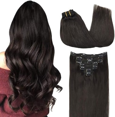 Clip In Hair Extensions Real Human Hair, 16Inch 120G 7Pcs, #2 Dark Brown, Remy Human Hair Extensions Clip Ins For Women, Natural Human Hair