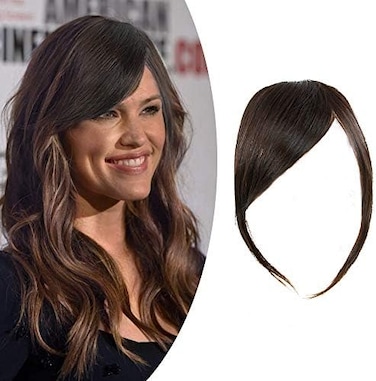 غرة جانبية سميكة، مشبك طبيعي، شعر بشري حقيقي، ملحقات شعر جانبية مرفوعة، مشبك، لون بني غامق