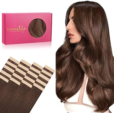 Tape In Hair Extensions Human Hair, 20Pcs 50G 16 Inch Chocolate Brown Remy Hair Extensions Straight Human Hair Tape In Extensions