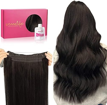 Real Human Hair 14 Inch 75G Dark Brown Remy Invisible Transparent Wire Fish Line Hair Extensions Straight Real Hair Extensions (Increase 50% Lifespan)