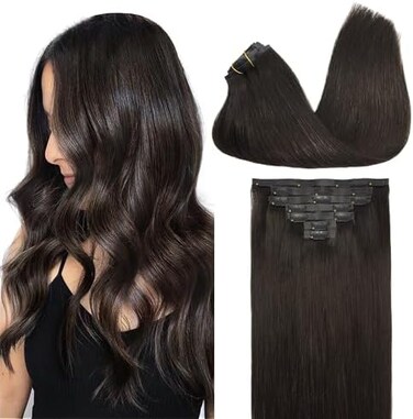 Clip In Hair Extensions Real Human Hair, 20Inch 150G 7Pcs, 2 Dark Brown, Remy Human Hair Extensions Clip Ins For Women, Natural Human Hair