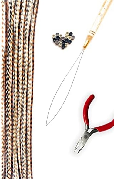 وصلات شعر من ريش الزنبق، 100% ديك حقيقي S، ألوان طبيعية طويلة