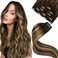 Human Hair Clip In Extensions Brown To Caramel Blonde Balayage Clip In Hair Extensions Human Hair Brown Balayage Hair Extensions Real Human Hair Clip Ins For Short Hair 12 Inch 70G/5Pcs