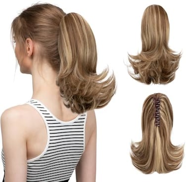 شعر Cjl قصير بمشبك مخلب على شكل ذيل حصان، رباط مجعد، فك صناعي، قطعة شعر مموجة، ذيل حصان عالي، ألياف صناعية صديقة للحرارة للنساء والفتيات والأطفال