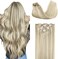 Clip In Hair Extensions Real Human Hair, 16Inch 120G 7Pcs, #17A/60A Ash Blonde Highlighted Platinum Blonde, Remy Human Hair Extensions Clip Ins For Women, Natural Human Hair