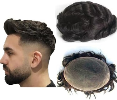 N.L.W. Human Hair Toupee For Men, European Human Hair Pieces For Men With 10" X 8" Super Thin French Lace,#1B Off Black