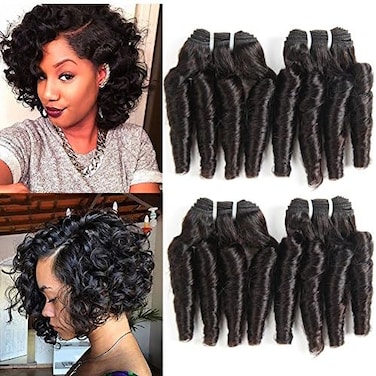 Molefi Brazilian Funmi Hair Loose Wave 4 Bundles Spiral Curl Hair Bundles Short Curly Weave 8A Unprocessed Brazilian Human Hair Extensions 50G/Pc Full Head Natural Color (8 8 8 8 Inch)