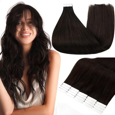 Fshine Brown Tape In Hair Extensions Human Hair Dark Brown Hair Extensions 24Inch Hair Extensions Real Human Hair Tape Ins Seamless Glue In Hair Extensions 20 Pieces 50 Gram