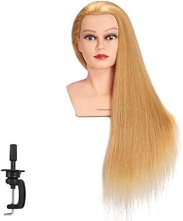 Training Head 28-30" 100% Human Hair Mannequin Hairdressing Practice Hair Styling Cosmetology Manikin Doll With Clamp Stand (Blond)