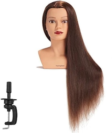 رأس التدريب 28-30 بوصة 100% شعر بشري عارضة أزياء لتصفيف الشعر وممارسة تصفيف الشعر وتجميل دمية مانيكين مع مشبك (بني)