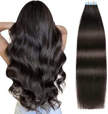 Suyya Tape In Hair Extensions Human Hair 20 Pcs 50G Invisible Tape Hair Extensions Straight Seamless Skin Weft Tape Extensions Real Human Hair 18 Inches #1B Natural Black