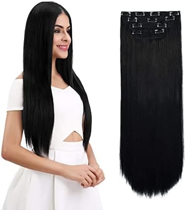 Reecho 18" Straight Long 4 Pcs Set Thick Clip In On Hair Extensions Natural Black